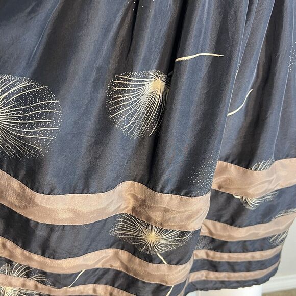 Anthropologie Burlapp Sz 2 Fit Flare 100% Silk Smocked Back Dress Black Beige - Picture 6 of 7